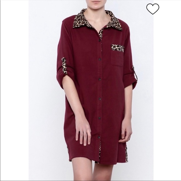 SIMPLY NOELLE Merlot and Leopard Button down  NIGHTSHIRT Size XXL 16-18 - Picture 1 of 7